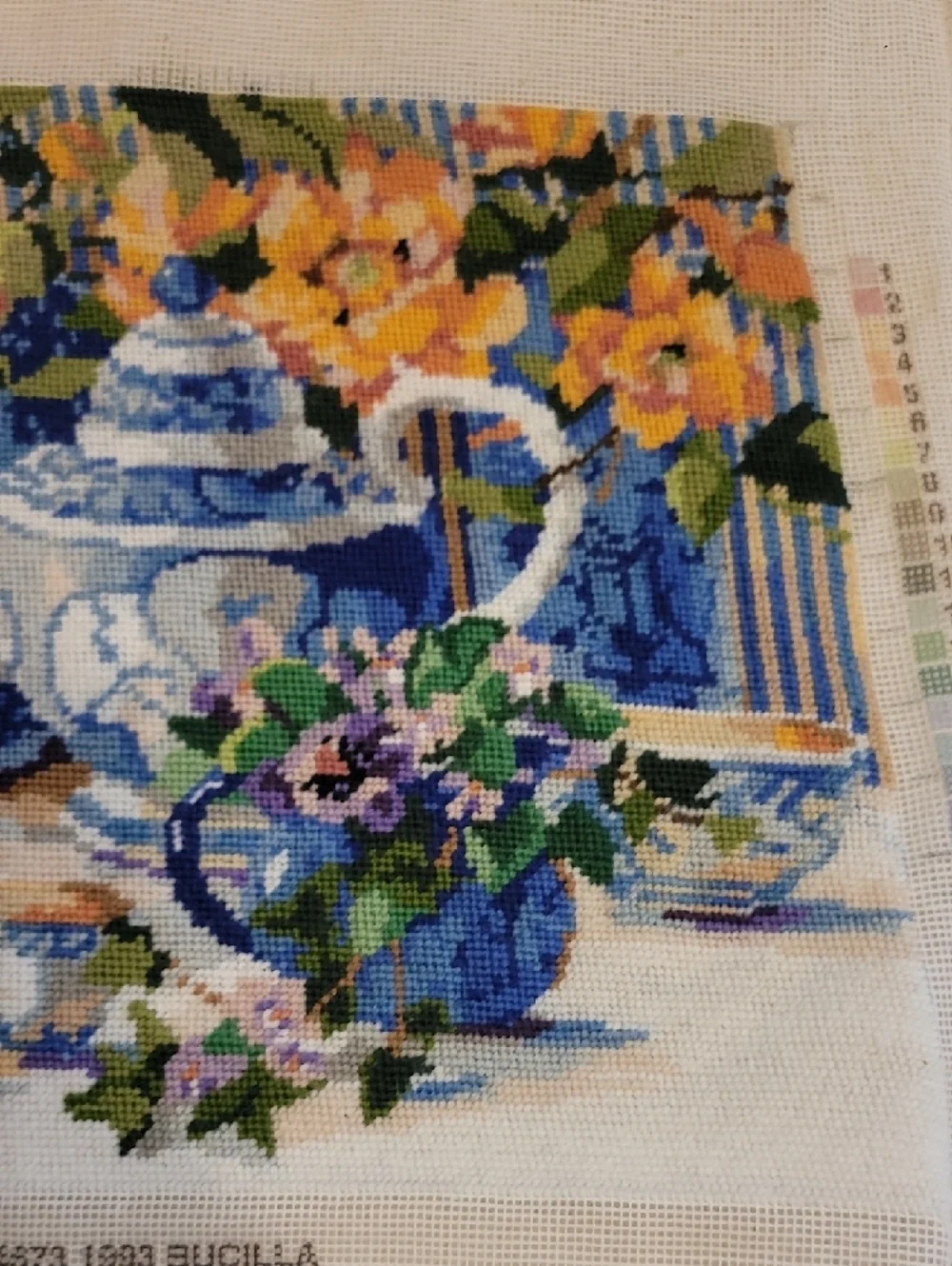 Blue Floral Tea Set Tapestry Wall Hanging